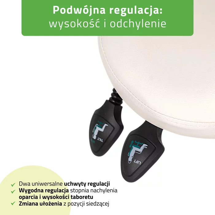 Taboret siodłowy z oparciem SOLA - biały