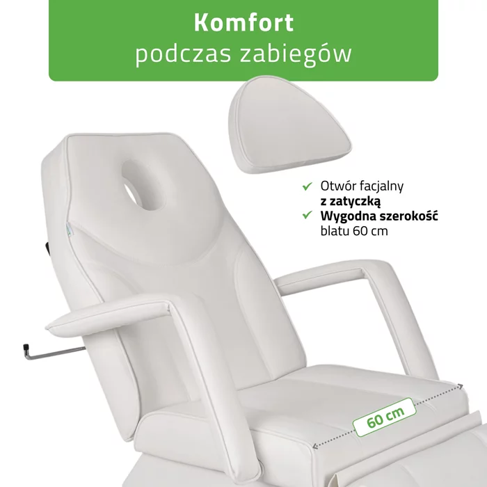 Fotel kosmetyczny, elektryczny biały - Laris
