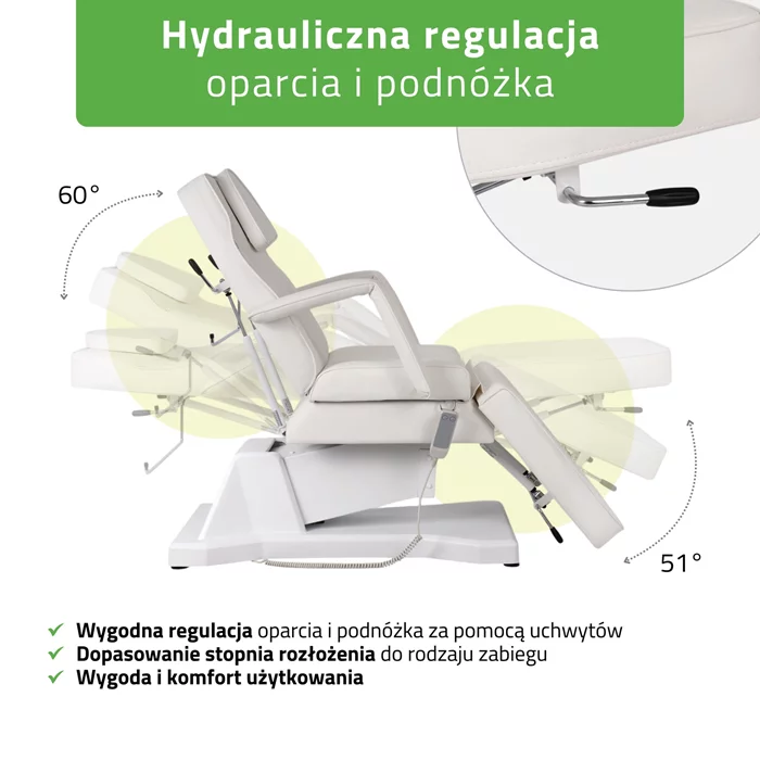Fotel kosmetyczny, elektryczny biały - Laris