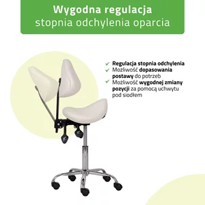 Taboret siodłowy z oparciem SOLA - biały