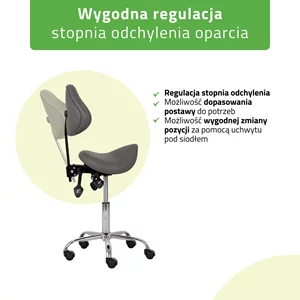 Taboret siodłowy z oparciem SOLA - szary